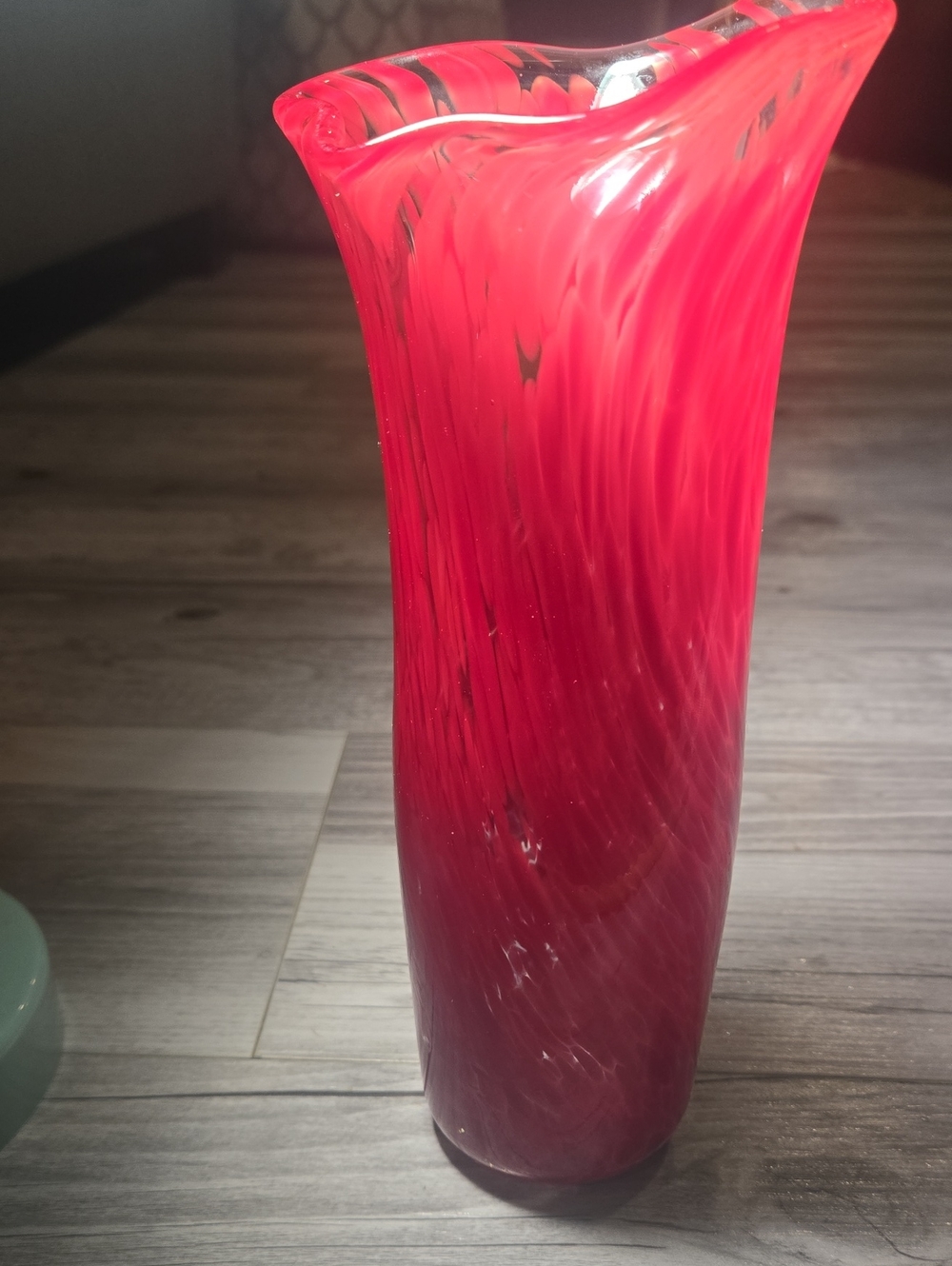 Mid-Century Pilgrim Glass Co. Cranberry Optic Ribbed Vase, Polished Pontil 8.5”
